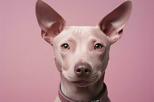 ai generado rosado de colores perro en rosado antecedentes. ai generado foto