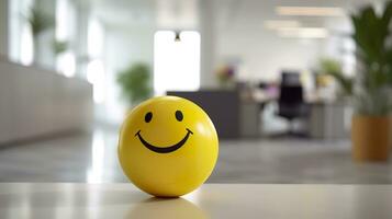 AI generated A Yellow Smiling Ball Can Promote a Positive Work Environment. Generative AI photo