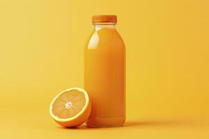 AI generated Orange Juice bottle on orange background. AI Generated photo