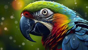 AI generated Tropical macaw perched, vibrant feathers in focus. Generative AI photo