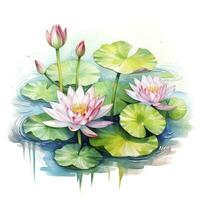 AI generated Water Lily in Pond. Watercolor design. AI Generated photo