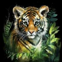 AI generated Watercolor Tiger for kids. AI Generated photo