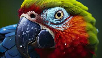 AI generated Tropical macaw perched, vibrant feathers in focus. Generative AI photo