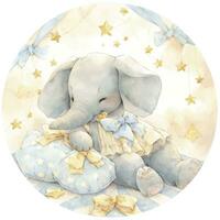 AI generated An elephant on a bed with stars and blankets around the circle. AI Generated photo