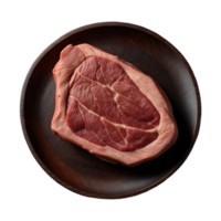 ai généré Célibataire rôti du boeuf steak sur une en bois assiette isolé sur transparent Contexte png