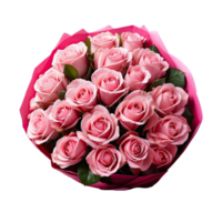 AI generated beautiful pink rose bouquet with colorful packing isolated on transparent background png