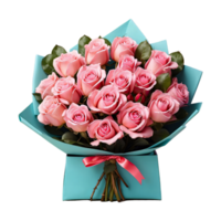 AI generated beautiful pink rose bouquet with colorful packing isolated on transparent background png