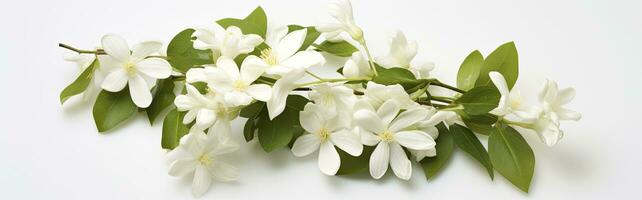 AI generated Jasmine flowers on white surface. AI Generated photo