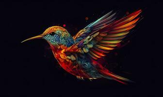 AI generated hummingbird logo with multiple colors flying through the air.  AI Generated photo