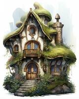 AI generated Watercolor mossy cottage isolated on white background. AI Generated photo