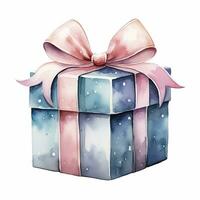 AI generated Watercolor birthday present with bow isolated on white background.  AI Generated photo