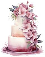 AI generated Watercolor wedding cake isolated on white background.  AI Generated photo