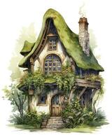 AI generated Watercolor mossy cottage isolated on white background. AI Generated photo