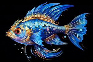 AI generated 3d rendering. fish on black background. Generative AI photo