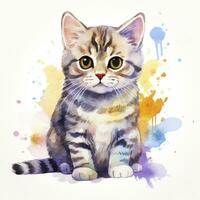 AI generated Watercolor cat clip art on white background. AI Generated photo