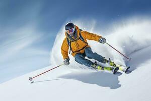 AI generated Skier Skiing On Mountain Slope. AI Generated photo