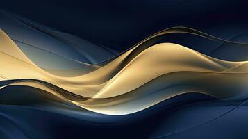 AI generated Gold and navy blue waves abstract. AI Generated. photo