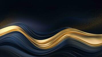 AI generated Gold and navy blue waves abstract. AI Generated. photo