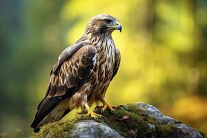 AI generated Hawk sitting on rock looking for prey. AI Generated photo