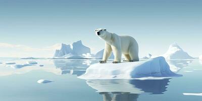 ai generado polar oso en hielo témpano de hielo. derritiendo iceberg y global calentamiento ai generado foto