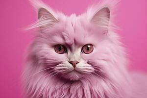 ai generado rosado de colores gato en rosado antecedentes. ai generado foto