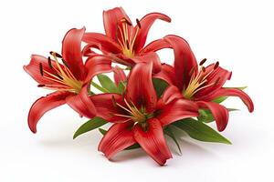 AI generated Red Lilies isolated on white background. AI Generated photo