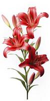 AI generated Red Lilies isolated on white background. AI Generated photo