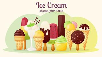 Sweet ice cream background, promo sale banner, landing page template vector