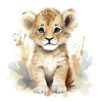 AI generated Watercolor Baby Lion. AI Generated photo