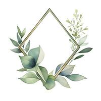 AI generated Watercolor geometry shape wreath with green leaf. AI Generated photo