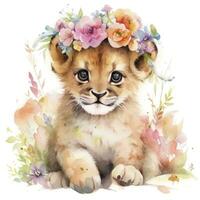 AI generated Watercolor Baby Lion. AI Generated photo