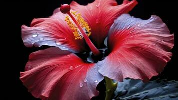 ai generado un hibisco flor con un negro fondo.ai generado. foto