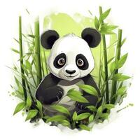 AI generated Cute panda in the middle of a bamboo forest. T-shirt design. AI Generated photo