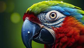 AI generated Tropical macaw perched, vibrant feathers in focus. Generative AI photo