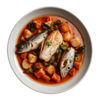 AI generated White plate with fish stew isolated on transparent background png
