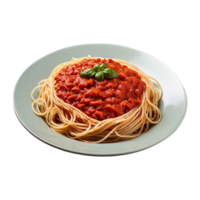 ai generato delizioso spaghetti con speziato pomodoro salsa isolato su trasparente sfondo png