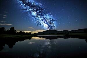 AI generated Milky Way Reflected on Lake. AI Generated photo