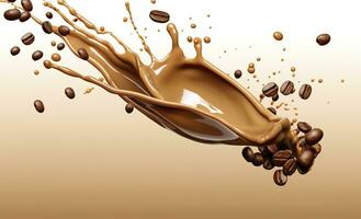 AI generated hot liquid coffee splash with Coffee Bean falling, 3d illustration. AI Generated photo