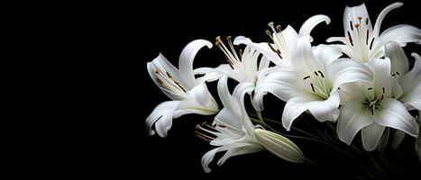 AI generated White lily flowers on black background. AI Generated photo