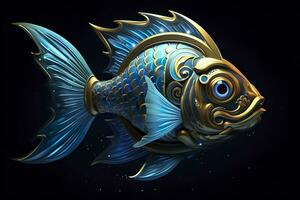 AI generated 3d rendering. fish on black background. Generative AI photo