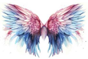 AI generated Beautiful magic watercolor blue pink wings. AI Generated photo