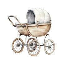 AI generated Watercolor Baby carriage Clipart on white background. AI Generated photo