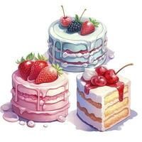 AI generated Set of Cake piece illustration on white background. AI Generated photo