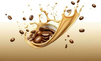 AI generated hot liquid coffee splash with Coffee Bean falling, 3d illustration. AI Generated photo