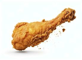 AI generated Fried chicken leg falling in the air isolated on a white background. AI Generated. photo