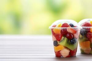 AI generated Fresh fruit salad to go with copy space. AI Generated photo