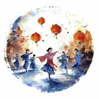 AI generated Lantern Festival in watercolor style. T-shirt Design. AI Generated photo