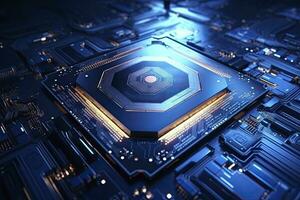 AI generated Futuristic central processor unit. Powerful Quantum CPU motherboard. AI Generated photo