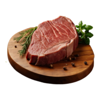 ai generiert Single braten Rindfleisch Steak auf ein hölzern Teller isoliert auf transparent Hintergrund png