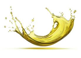 AI generated Olive or engine oil splash, cosmetic serum liquid isolated on white background. Generative AI photo